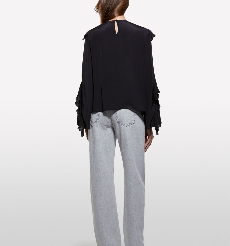 Black blouse with rouches - women's blouses - Black | Sisley image number 2